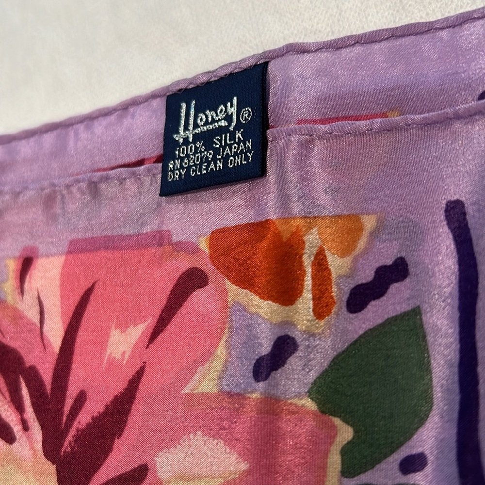 Honey Vintage Silk Scarf Purple Floral Like New Size 52x10 View 4